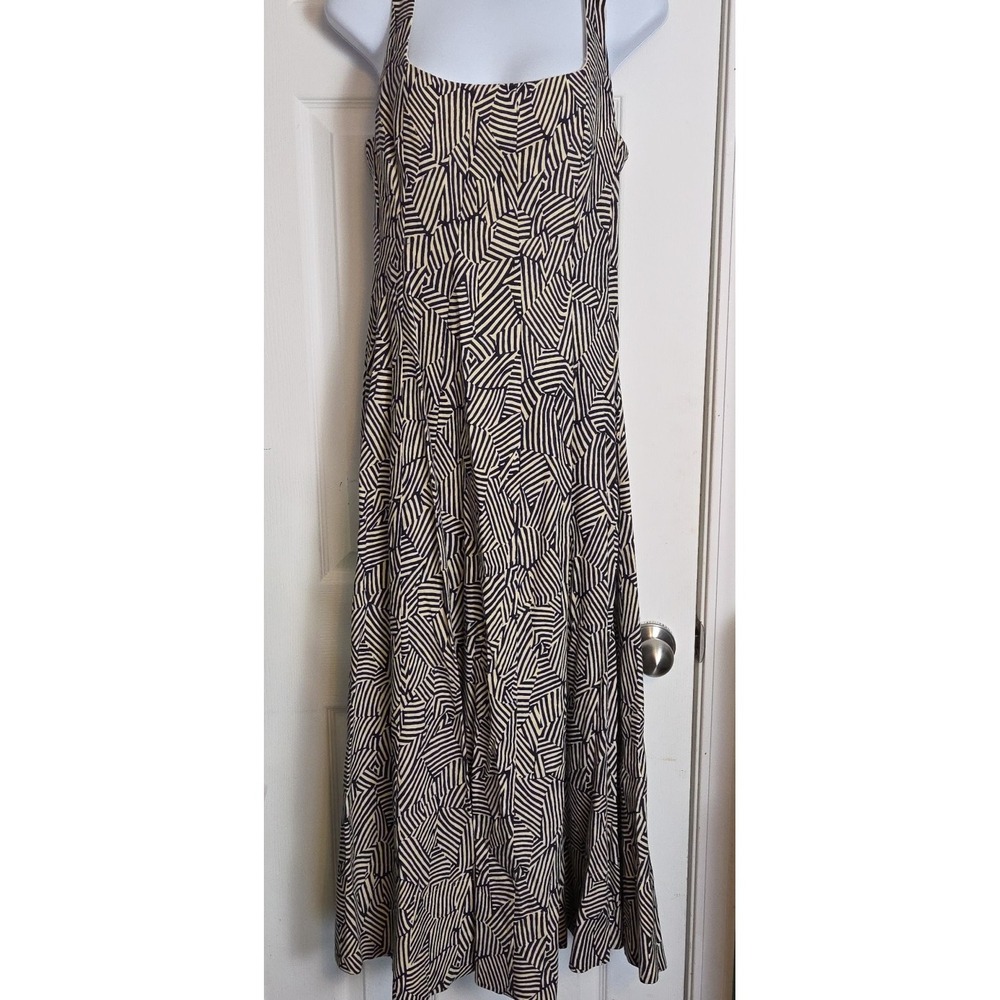 Christian Lacroix Linen Dress S Geo Print Navy Ivory French Staple Sundress